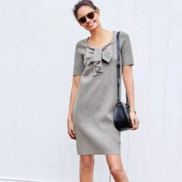 Boden Dresses & Skirts - NWOT Boden Bow Front Knit Scoop Neck Short Sleeve Sweater Dress Gray US Size 6